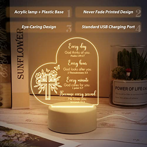 Christian Gift for Women, Acrylic Night Light Inspirational Gift for Women, Religious Gifts Scripture Gifts for Women , Night Lamp with Bible Verse and Prayers Gift